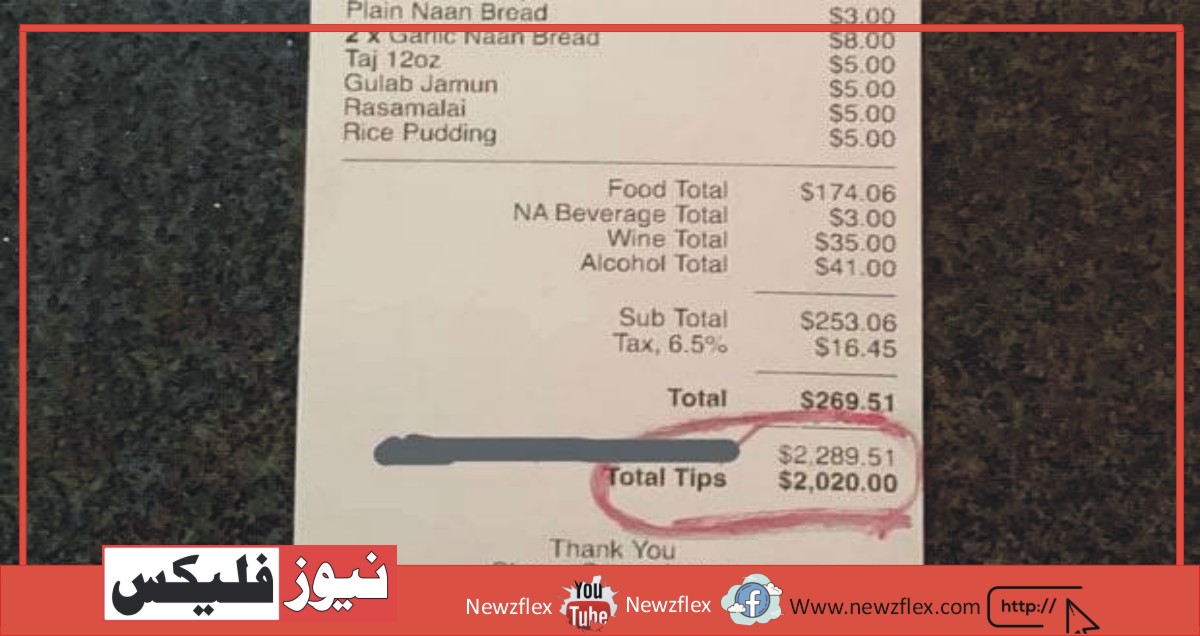 AT THE RESTAURANT, A CUSTOMER LEAVES OVER RS2.5 MN IN TIP FOR A BILL OF RS5,800
